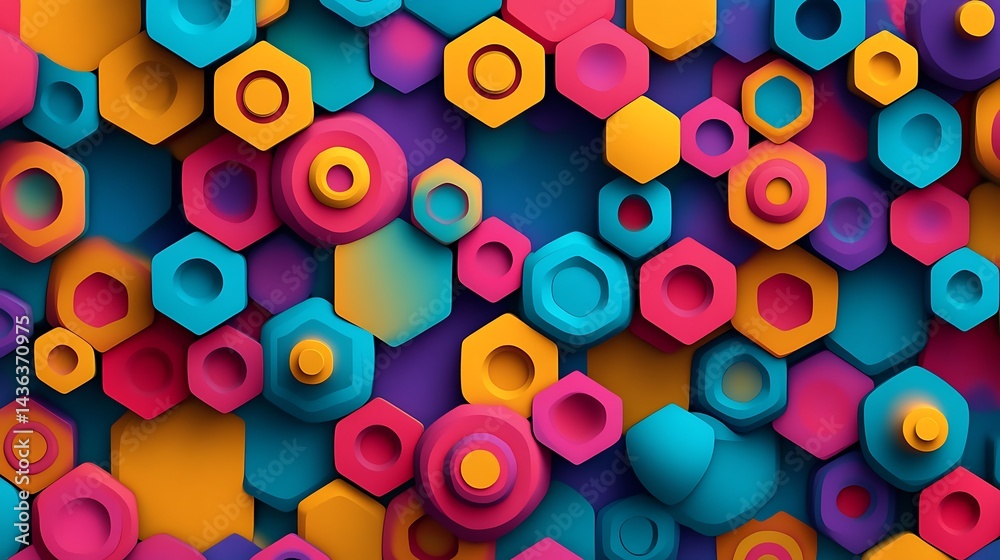 Colorful Hexagon Shaped Objects Abstract Design Colorful Hexagon Shaped Objects Abstract Design