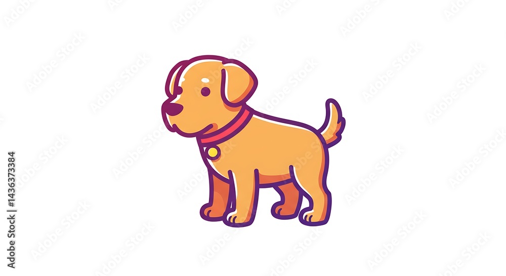 Obraz premium Cartoon Dog Standing with Collar Cute Pet Illustration
