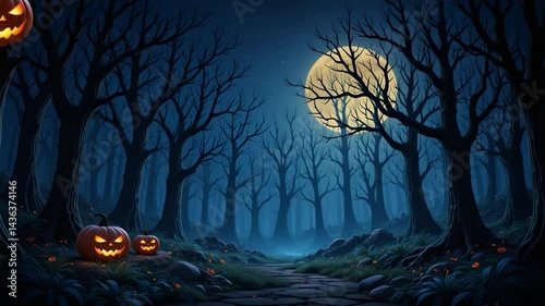 Spooky halloween night forest background