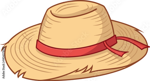 Premium Straw Hat Vector Illustration Featuring a Vibrant Red Ribbon – Essential for Trendy Summer, Beach, and Outdoor Creative Designs