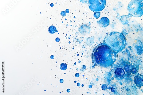 Abstract blue and white liquid with bubbles