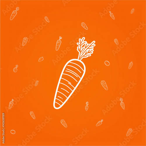 line art, Orange background, simple food icons, Carrot shape