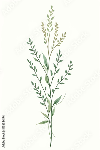Hand-drawn green plants and layered leaves on white, with delicate pencil strokes and vintage botanical style, creating a minimal, elegant 4K wallpaper.