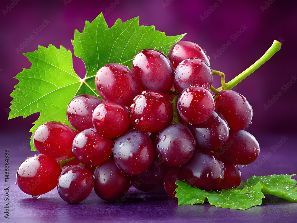Fototapeta premium A bunch of grapes on a rich purple background 