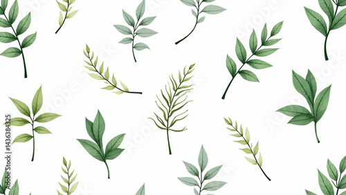 Hand-drawn green plants and layered leaves on white, with delicate pencil strokes and vintage botanical style, creating a minimal, elegant 4K wallpaper.