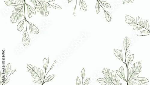 Hand-drawn green plants and layered leaves on white, with delicate pencil strokes and vintage botanical style, creating a minimal, elegant 4K wallpaper.