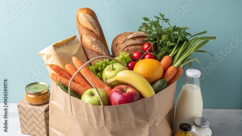 Paper Bag of Groceries Fresh Produce, Bread and Dairy, Food Shopping, Healthy Eating, grocery bag, produce Grocery Bag, Healthy Food