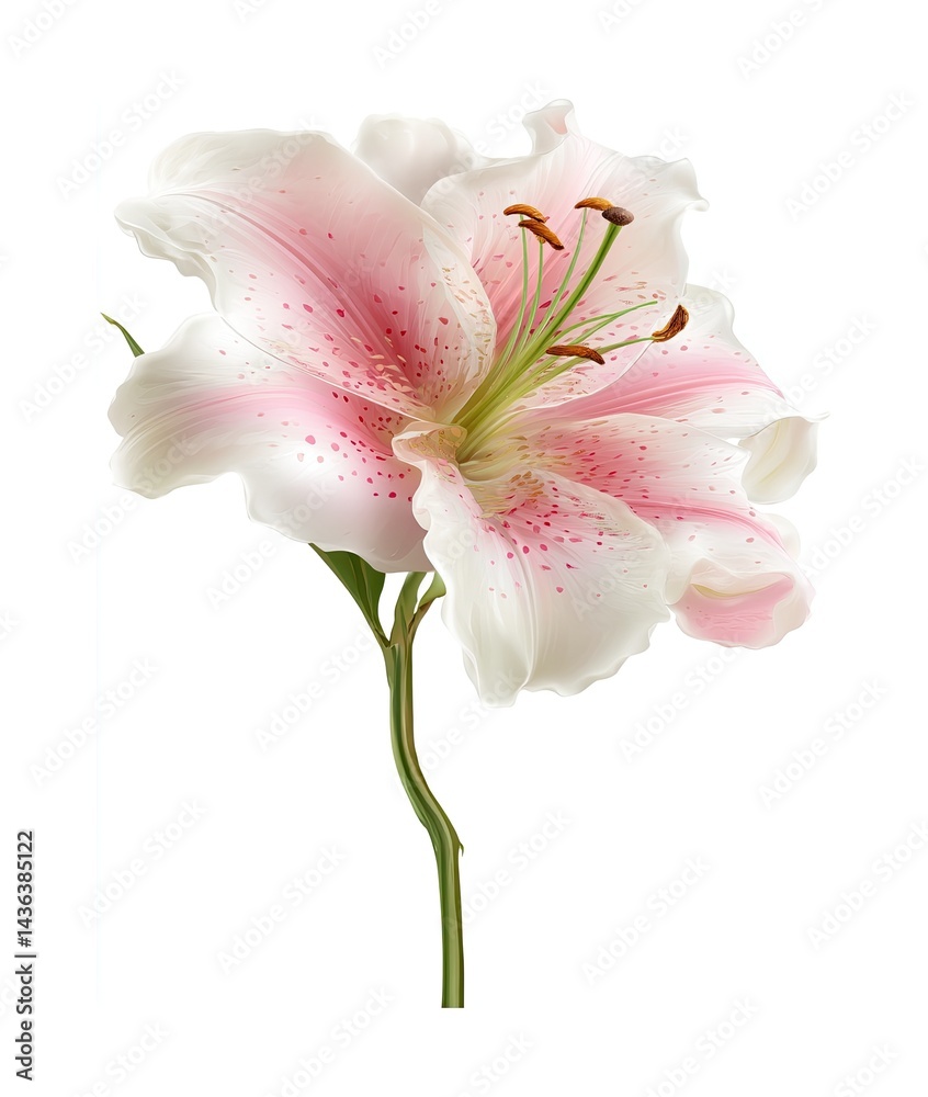 Naklejka premium Beautiful Stargazer Lily in Bloom with Delicate Pink Speckles on White Petals
