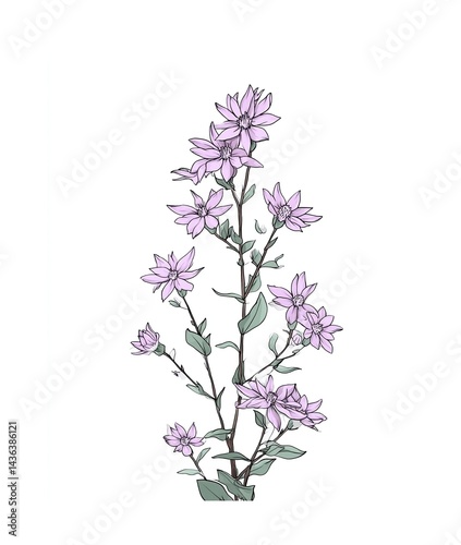 Delicate light purple flower illustration on a white background with artistic effect