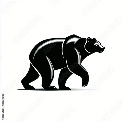 monochrome bear in full growth simple logo style, vector on white background