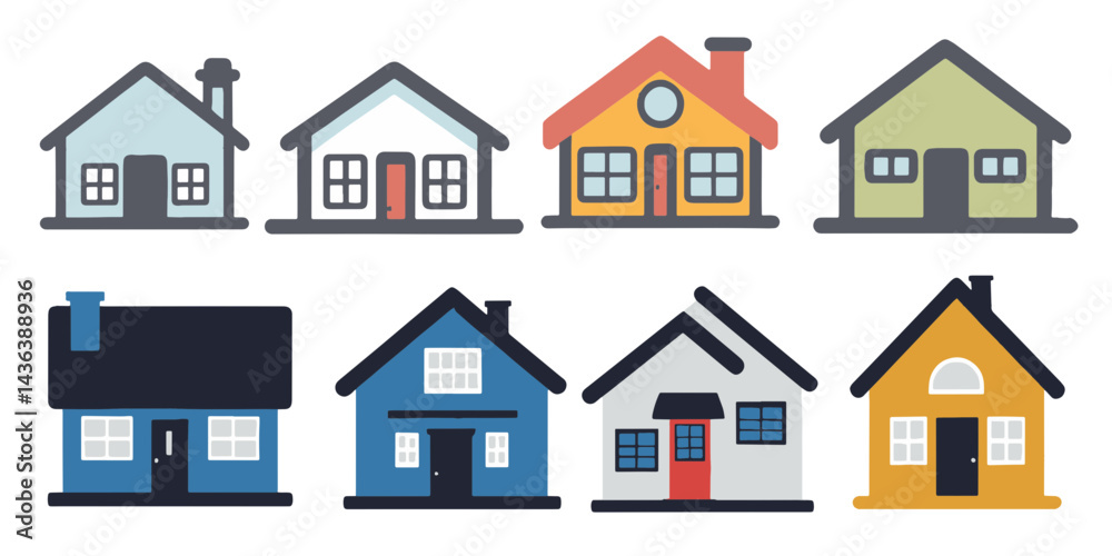 Home simple line and color flat design icon outline set vector illustration on transparent background cute hand drawn. Home simple line and color flat design icon outline set vector illustration on transparent background cute hand drawn.