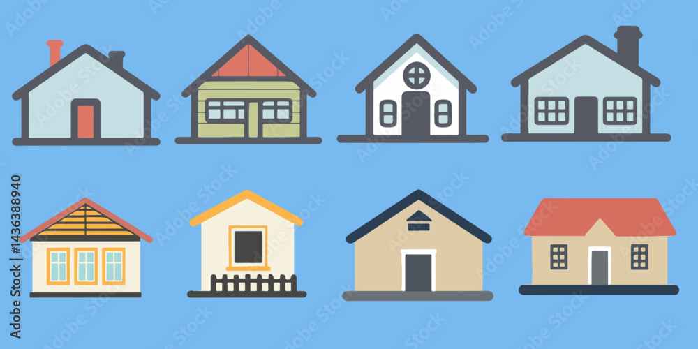 Fototapeta premium Home simple line and color flat design icon outline set vector illustration on transparent background cute hand drawn.