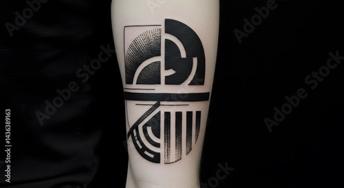 Abstract Geometric Tattoo Design on Arm with Black Ink Shapes