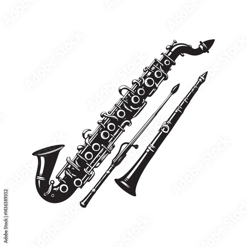 Graceful Woodwind: A Captivating Collection of Oboe Vector Silhouettes Highlighting the Sleek Shape, Rich Sound, and Timeless Beauty of This Classic Woodwind Instrument.