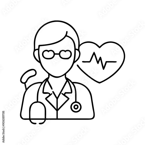 cardiologist icon, cardiologist line art - simple line art of cardiologist, perfect for cardiologist logos and icons