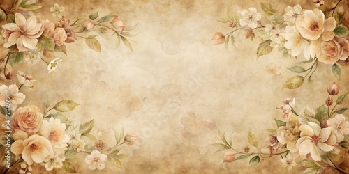 Elegant floral arrangement on antique parchment paper background, perfect for invitation cards or vintage design projects