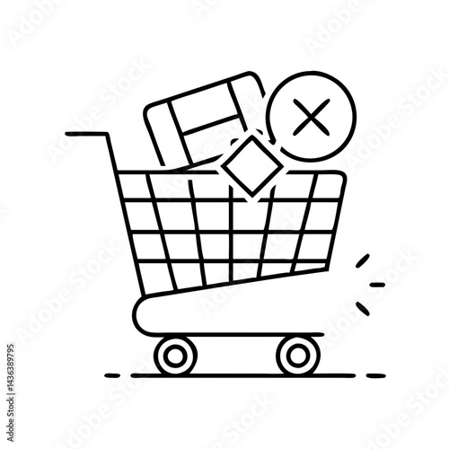 cart abandonment icon, cart abandonment line art - simple line art of cart abandonment, perfect for cart abandonment logos and icons