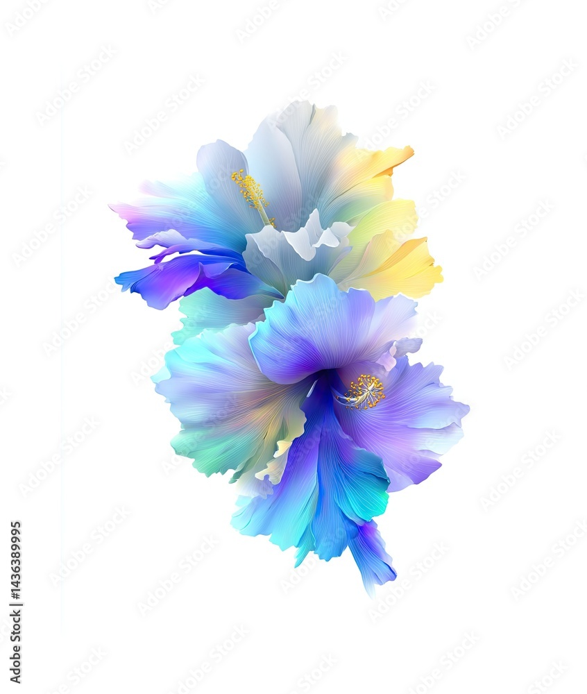 Fototapeta premium Elegant and colorful hibiscus floral arrangement on a clean white background design