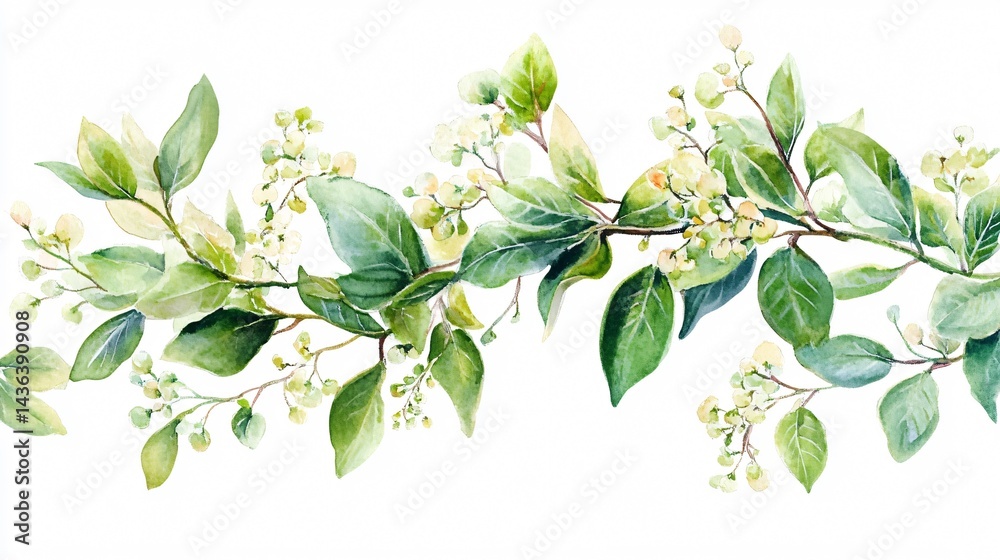 Obraz premium Vibrant Watercolor Tropical Spring Floral Green Leaves