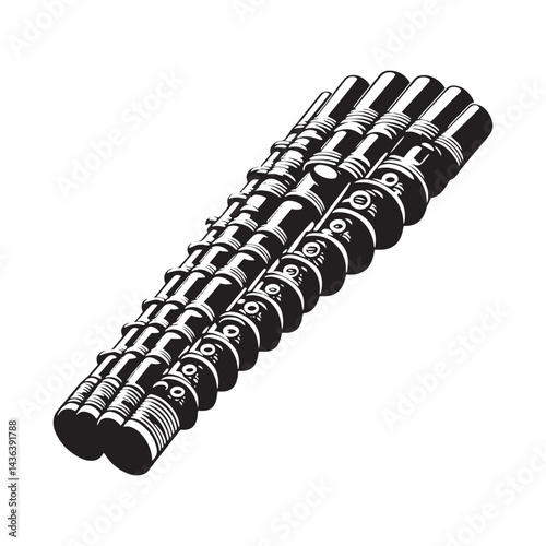 Andean Harmony: A Beautiful Collection of Pan Flute Vector Silhouettes Celebrating the Unique Shape, Melodic Sound, and Cultural Significance of This Timeless Wind Instrument.