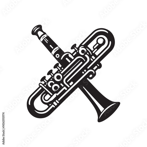 Bright and Lively: A Stunning Collection of Piccolo Vector Silhouettes Showcasing the Sleek Shape, High-Pitched Sound, and Expressive Beauty of This Iconic Woodwind Instrument.