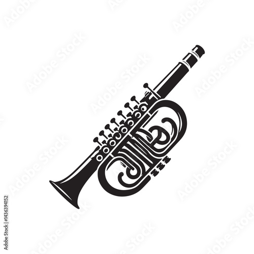 Bright and Lively: A Stunning Collection of Piccolo Vector Silhouettes Showcasing the Sleek Shape, High-Pitched Sound, and Expressive Beauty of This Iconic Woodwind Instrument.