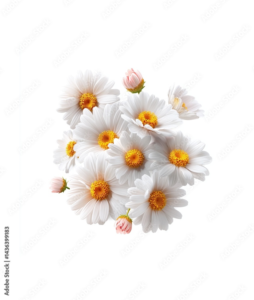 Fototapeta premium Radiant Daisies Blooming in Abundance, a Captivating Floral Display on White Backdrop