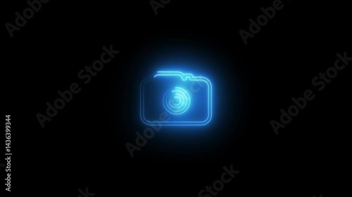 glowing line camera icon animated.