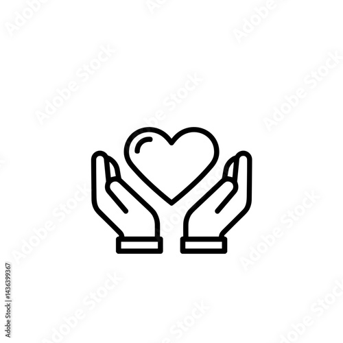 Outline of two hands holding a heart in a caring and supportive illustration style
