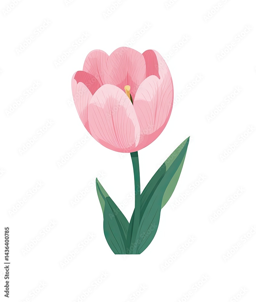 Watercolor painting of a single pink tulip on a white background Watercolor painting of a single pink tulip on a white background