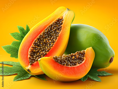 Wallpaper Mural A ripe papaya on a golden yellow background Torontodigital.ca