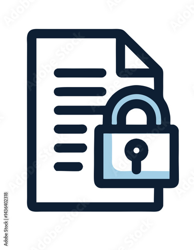 Vector icon of a document page with blue padlock Symbolizes secure file data protection privacy confidentiality encryption or restricted access Modern outline graphic design security concepts UI