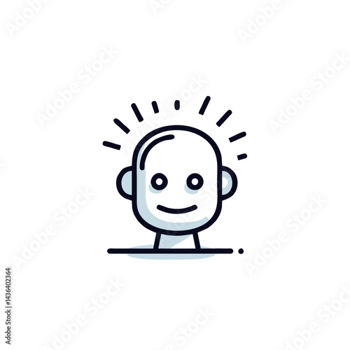 Vector icon of a simple smiling head with radiating lines Symbolizes bright idea creativity intelligence happiness well being mindfulness or user satisfaction Modern minimalist graphic blue shading