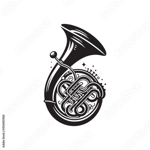 Bold Brass: A Powerful Collection of Sousaphone Vector Silhouettes Celebrating the Distinct Shape, Deep Sound, and Musical Strength of This Iconic Brass Wind Instrument.