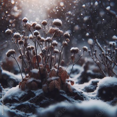 Snowflakes settle beneath their cover