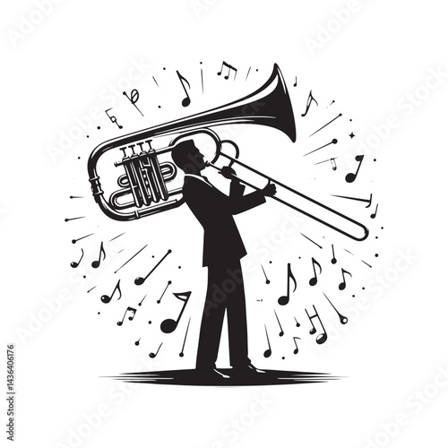 Brass Power: A Bold Collection of Trombone Vector Silhouettes Showcasing the Unique Shape, Rich Sound, and Musical Depth of This Iconic Brass Wind Instrument.