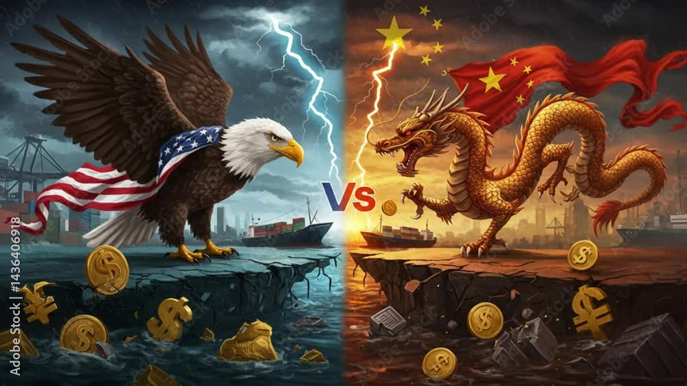 USA vs China Economic War Concept with Eagle and Dragon