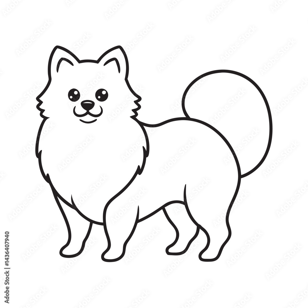 Fototapeta premium Pomeranian Fluffy Dog Outline Vector