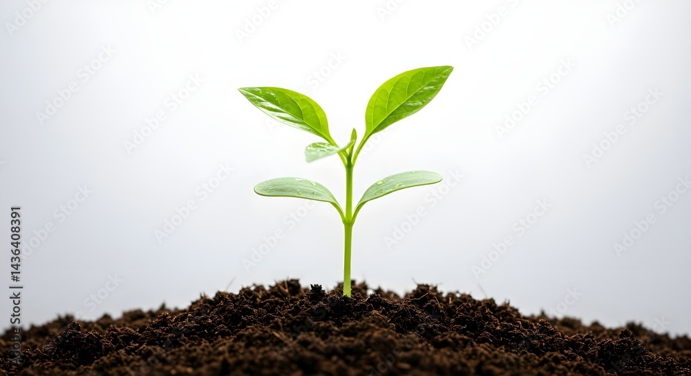 Minimalistic illustration of a fresh green sprout growing from rich soil, symbolizing growth, nature, and new beginnings against a clean white background. Minimalistic illustration of a fresh green sprout growing from rich soil, symbolizing growth, nature, and new beginnings against a clean white background.