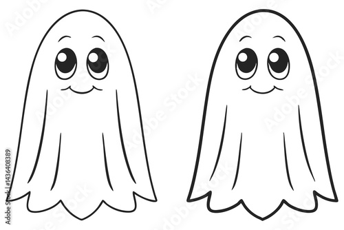 Two Cartoon White Ghosts with Smiling Faces, Halloween Season