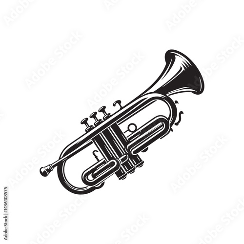 Brilliant Brass: A Striking Collection of Trumpet Vector Silhouettes Highlighting the Sleek Shape, Vibrant Sound, and Musical Versatility of This Classic Brass Wind Instrument.