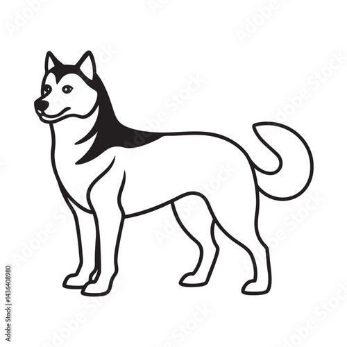 Siberian Husky Fluffy Outline Drawing