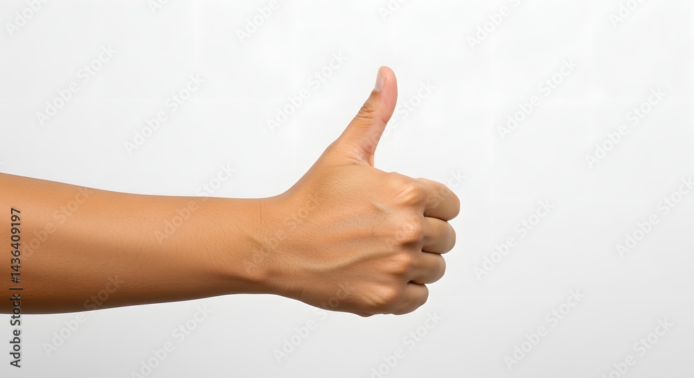 A hand giving a thumbs-up sign, showing approval and agreement against a white backdrop. A hand giving a thumbs-up sign, showing approval and agreement against a white backdrop.