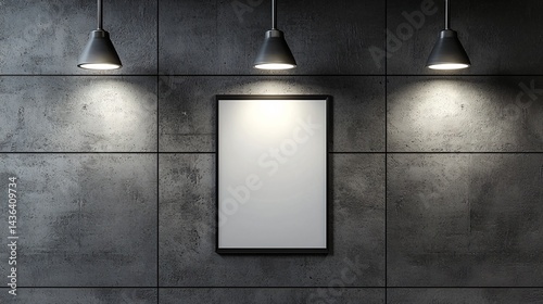 interior display board scene with blank poster under moody lighting, architectural spotlight design, minimalistic mood