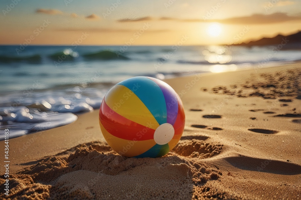Beach Ball at Sunset on Sandy Shore Beach Ball at Sunset on Sandy Shore