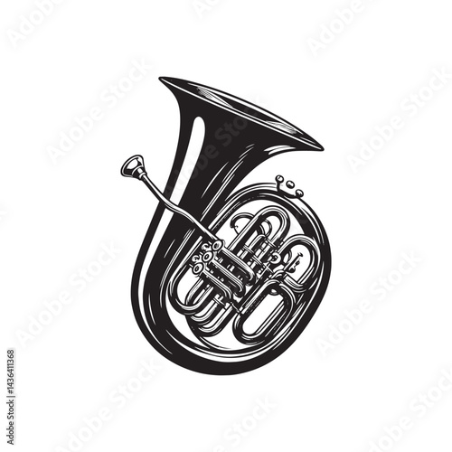 Majestic Brass: A Powerful Collection of Tuba Vector Silhouettes Capturing the Grand Shape, Deep Resonance, and Foundational Sound of This Classic Brass Wind Instrument.