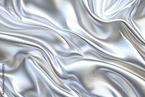 Elegant silver fabric drapes in flowing folds.  Detailed texture of a smooth, luxurious material