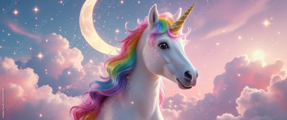 enchanting unicorn with rainbow mane under starry sky enchanting unicorn with rainbow mane under starry sky
