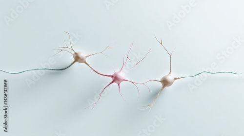 Neural cells connected by thin fibers on light background showing brain communication and mental activity