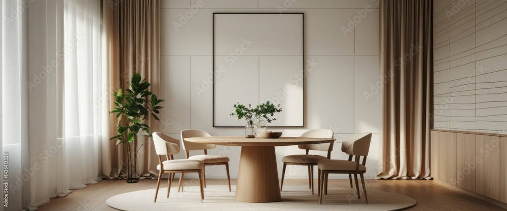 Fototapeta premium serene dining room setting with table, chairs, and vase